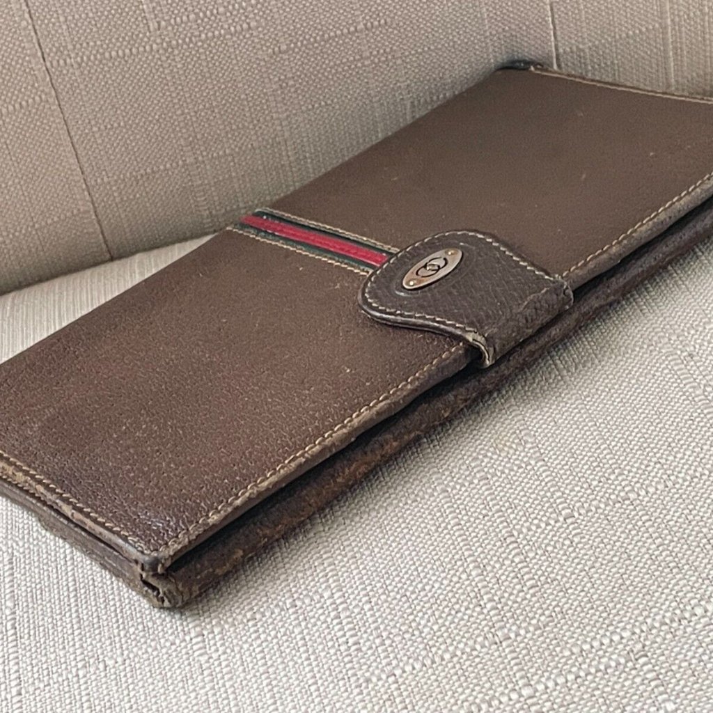 Vintage Gucci Women Wallet Bifold Brown Leather Clutch Purse Made In Italy